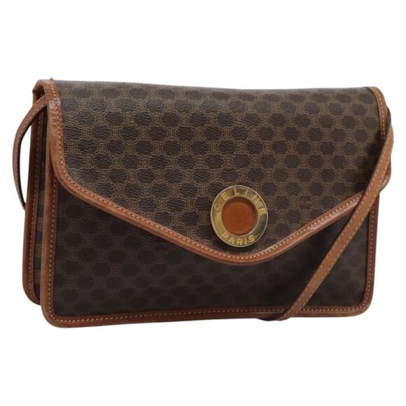 CELINE Macadam Canvas Shoulder Bag PVC Leather Brown Gold Auth - Picture 4 of 16